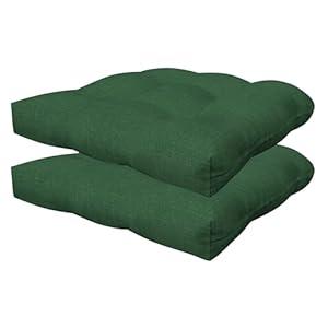Honeycomb Outdoor Essentials Set of 2 Tufted Seat Pads, 19 x 18, Hampton Texture  Dining Chair Cushions for Patio Furniture Green