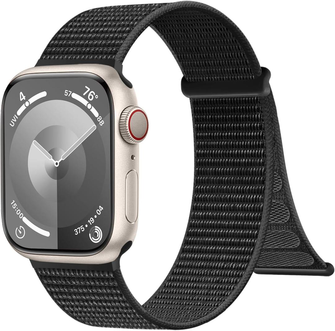 Sport loop Nylo Bands Compatible with Apple Watch Bands for Women 40mm 44mm 38mm 41mm 42mm 45mm 46mm 49mm for Men, Adjustable Sport Bands for iWatch Series 11/10/9/8/7/6 SE/Ultra 3 2 1(Black)