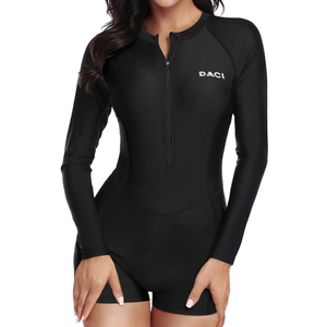 Daci Women Long Sleeve Rash Guard One Piece Boyleg Swimsuit Zipper Surfing Bathing Suit UPF 50+, M