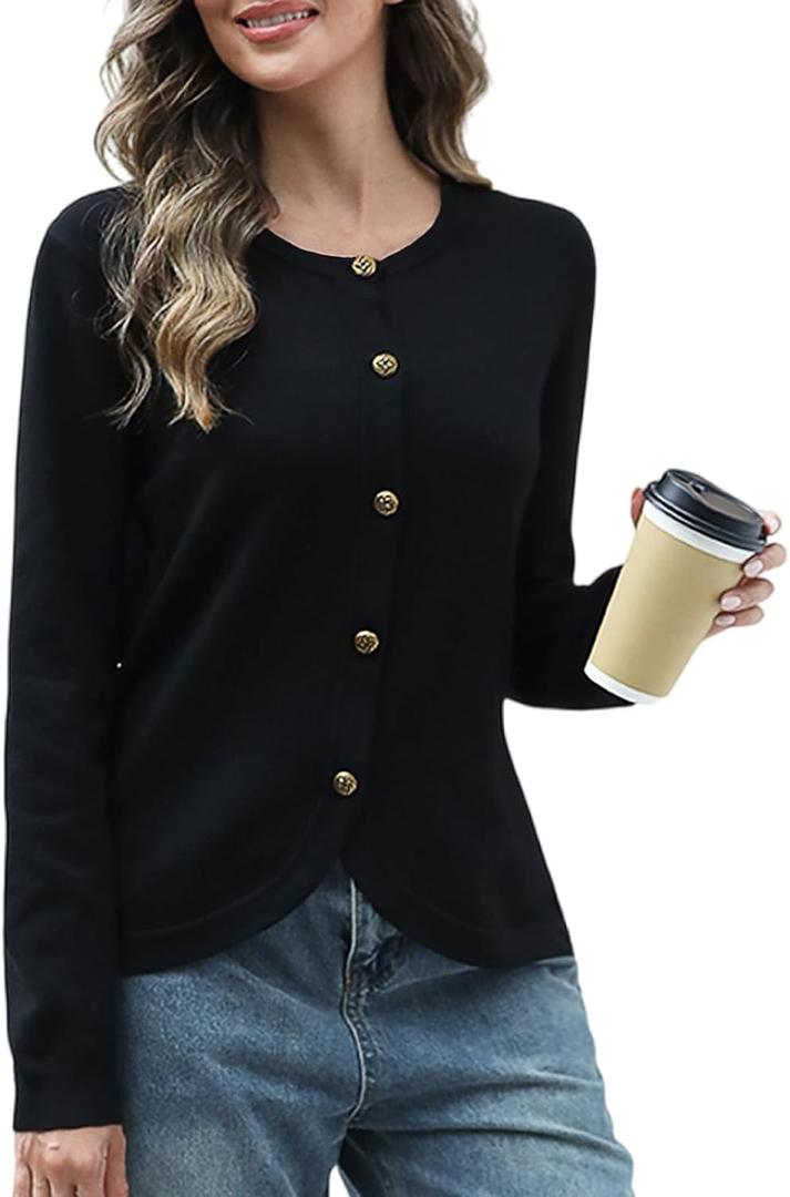 CiCiBird Women Striped Cardigan Sweaters 2025 Fall Button Knit Jacket Trendy Casual Long Sleeve Coat (Black, S)