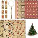 AILAMIDO Christmas Wrapping Gift Paper, 8 Sheets with 32.8ft Jute String, 1 Roll Adhesive Tape and 8 Unique Tags, Kraft Paper for Christmas, 50x70cm