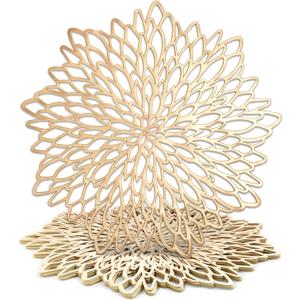 Juvale 10 Pack Gold Vinyl Placemats - 14.4" x 14.4" Round Table Mats and Plate Chargers with Leaf Design for Elegant Table Decor and Protection - Stylish Charger Plates for Events and Wedding Parties
