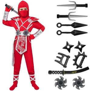 Spooktacular Creations Halloween Ninja Costume Kids, Ninja Dragon Jumpsuit Set, Boys Halloween Costume for DressUp Party 10-12Y