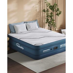 20” Tall Luxury Air Mattress with Quilted Foam Topper, Extra Firm Support with U-shaped PVC strap Inflatable Bed, Quiet & Comfortable Blow Up Bed for Home Guests, Camping, Travel, Fast Inflate AirBed