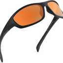 KastKing Hiwassee Polarized Sport Sunglasses for Men and Women, Wrap Sunglasses for Fishing Cycling and Running,UV Protection (Frame: Matte Blackout / Lens: Copper)