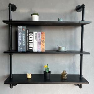 Industrial Pipe Shelf Shelving Bookcase, Wall Mounted Rustic Bookshelf, Floating Bookshelves for Wall,Retro Wood Metal Pipe Industrial Shelves for Living Room (3Tier30in, Black)