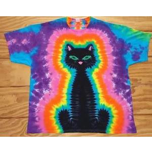 Colorful Tie Dye Cat Shirt, Size XXL