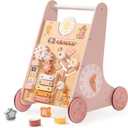 ROBUD Wooden Baby Walker, Baby Push Walker with Activity Center and Storage, Montessori Walker Toy for Boys and Girls Learning to Stand and Walk, Pink
