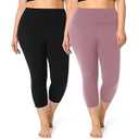 2 Pack Plus Size Capri Leggings for Curvy Women -1X-4X High Waisted Tummy Control&Soft Yoga Workout Gym Tights Pants(2 Pack Black+Pink, 4XL)
