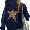 Obenie Women Oversized Leopard Star Graphic Hoodies Y2K Aesthetic Long Sleeve Pullover Sweatshirt Unisex Pullover Tops (Medium, Navy)
