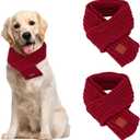 SlowTon Dog Knitted Scarf, 2 Pack Dog Warm Bandanas, Winter Holiday Decoration Scarf for Small Medium Large Dogs (Red,Red)