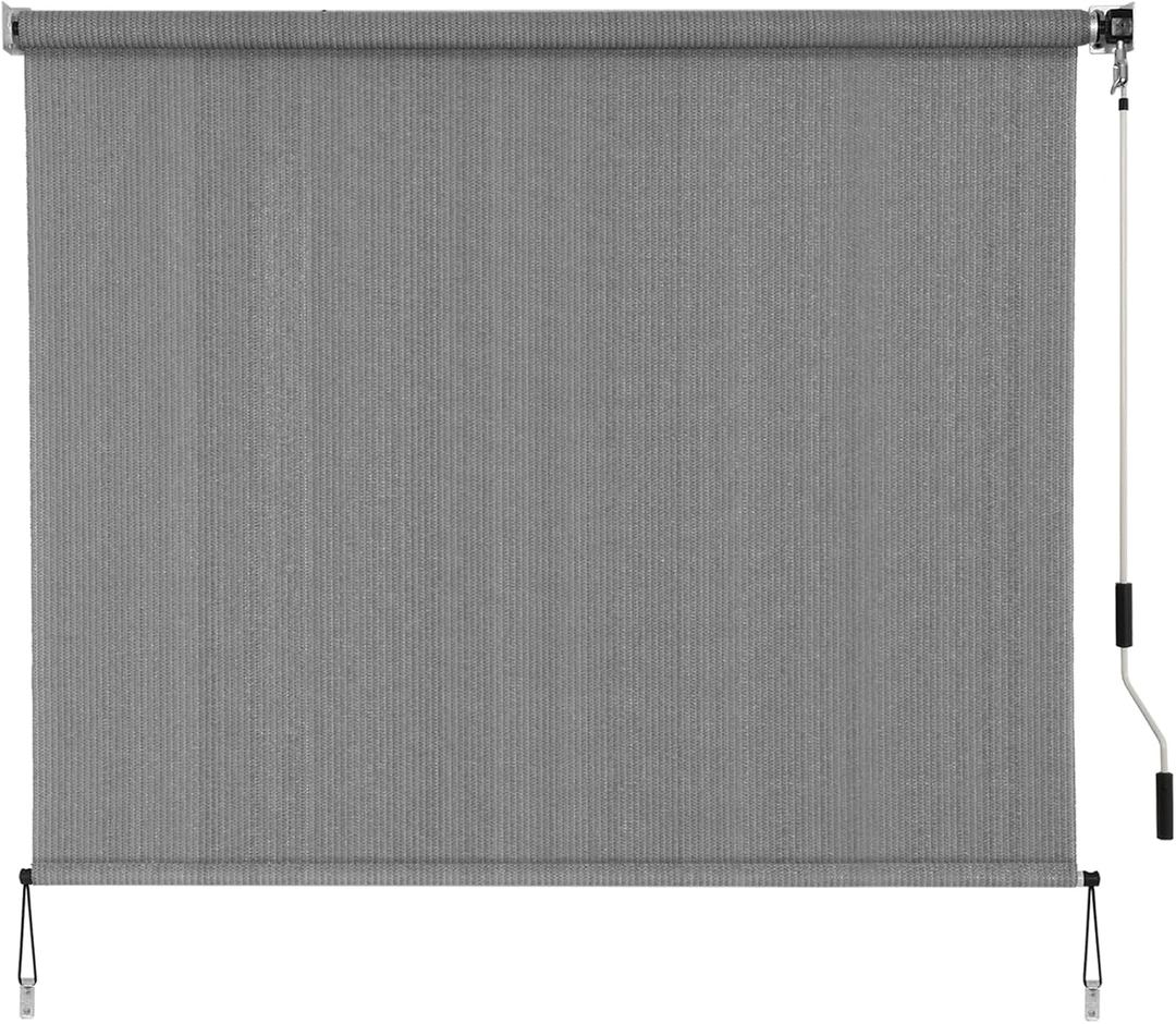 SMONTER Outdoor Sunshade Roller Shade 8'W x 6'H (96" Wx72 H), Exterior Cordless Roll Up Shades Blinds, UV Protection Shade Cloth with Crank Operation for Outside Windows Patio Porch Gazebo, Dark Grey