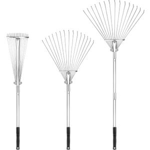 Buyplus Adjustable Garden Leaf Rake - 24 To 63 Inch Telescopic Metal Expandable Folding Leaves Rake, Metal Rakes for Leaves, Yard Rakes for Lawn Yard, Flowers Beds, Sliver