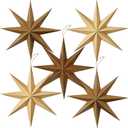 SUNBEAUTY 8-Pointed 12 Inch Paper Star Lanterns Brown Wooden Christmas Lanterns Hanging Lamp Paper Decorations Shade Wedding Birthday Christmas Home Party Decorations