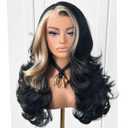 Voluminous Feather Layered Hair Flip Out Preplucked Precision-Pre-cut Ready-to-Go Glueless 13x6 HD Synthetic Lace Front Wig Blonde Skunk Stripe Wig
