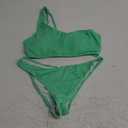 Limeeke Women One Shoulder Bikini Set Ribbed Textured Two Piece Swimsuit High Cut Cheeky Bathing Suit (Green), Extra Large 