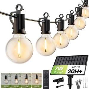 Brightown 208FT Solar String Lights Outdoor Waterproof with Remote, Solar Patio Lights with 100 Shatterproof LED Bulbs, 3 Light Mode, Dimmable & Timer, Hanging String Lights for Porch Garden Bistro