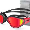 OMID Swim Goggles, P2 Polarized Swimming Goggles for Men Anti-fog Goggles Swimming for Adult Women (A2-black Red Frame Red Lens)