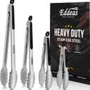 Grill Tongs - BBQ Tongs Heat Resistant 600 Degrees, Heavy Duty Metal, Perfect for Cooking, Grilling, Set of 4, 7",9",12" & 14 inch Black