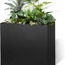 Metal Rectangular Planter Box 24" L x 10" W x 24" H Metal Planter Box All-Weather Use with Drainage Holes for Patio,Porch,Garden (Black, 24 * 10 * 24)