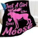 Moose Blanket Soft Cozy Pink Deer Animals Throw Blanket Super Fuzzy Fluffy Warm Just a Girl Who Loves Moose Lightweight Fleece Flannel Gifts Blankets for Kids Adults 50"X40"