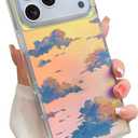 Cute Case for iPhone 17 Pro Max Case for Women Girls with Iridescent Cloud Pattern Design, Aesthetic Trendy Girly Matte Glitter Sparkly Rainbow Rectangle Protective Phone Cover, Sun Set Sky