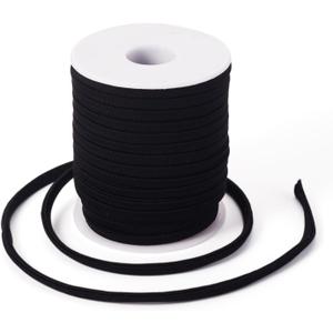 Cheriswelry 21.87 Yards 5mm Black Flat Nylon Cord Soft Stretch Beading Strings Elastic Band Rope Chinese Knotting Cord Braided Fabric Threads for DIY Crafting Sewing Macrame Jewelry Making
