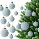 Foilswirl 36 Pcs Gray Blue Velvet Christmas Balls Bulk - 2.36", 2.76", 3.15" Flocked Christmas Tree Ball Ornaments Hanging Decoration for Xmas Tree, Wreath, Home or Party Decorations