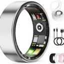 Smart Ring for Women & Men, Health Tracker Ring with Heart Rate, Blood Oxygen,Blood Pressure, IP68 Waterproof Fitness Ring, Sleep Tracker for iPhone and Android, No APP Fee (Silver, 10#)