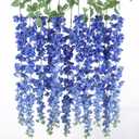 Mizii 6Pcs Royal Blue Wisteria Hanging Flowers 48" Silk Wisteria Artificial Flowers Garland Vines Fake Hanging Flowers Decoration for Wedding Flower Wall Backdrop Centerpieces Room Decor (Royal Blue)
