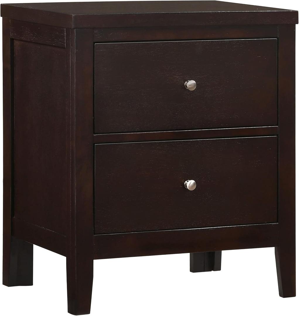 Coaster Home Furnishings - Carlton - Wood - 2-Drawer Nightstand with Flat Drawer Fronts, Round Knobs and Tapered Legs - Bedroom - Cappuccino - 202092
