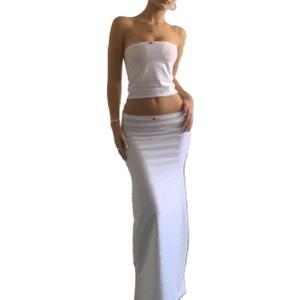Passec Vintage Lace Maxi Skirt Set Women 2 Piece Outfit Strapless Split Tube Top and Maxi Skirt Set Going Out (Small)
