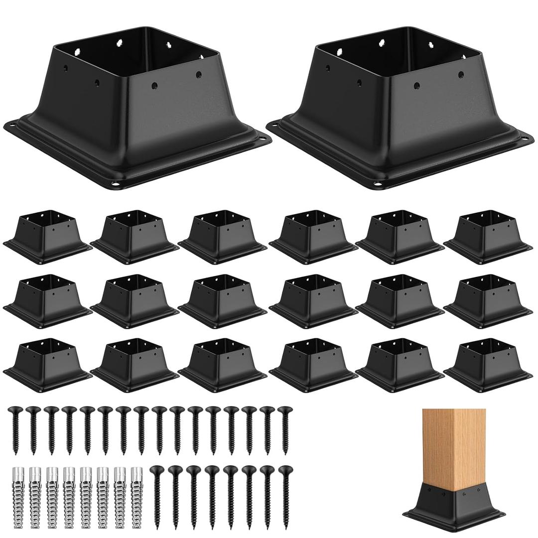 4x4 Post Base 20Pcs, Internal 3.6"x3.6" Heavy Duty Powder-Coated Steel Post Bracket Fit for Standard Wood Post Anchor, Decking Post Base for Deck Porch Handrail Railing Support with Screws
