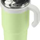 24oz Hygienic Insulated Tumbler with Handle 100% Leakproof Lid with Removable Spout & Straw, Reinforced Vacuum-Protection Base, Cup Holder Friendly, for Travel,Office & School-Key Lime