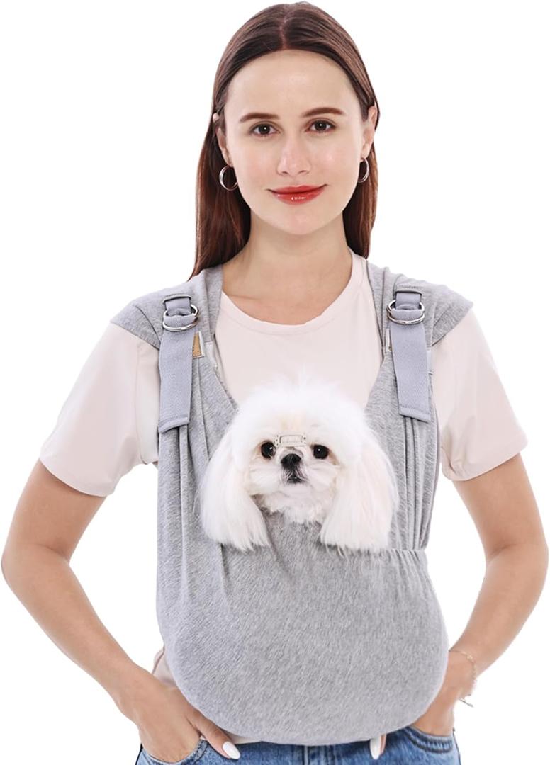 Supet Dog Carrier Sling for Small Dogs, Front Facing Cat Sling Carrier Chest, Hands Free Pet Sling Carrier, Adjustable Dog Front Carrier, Reducing Back Pain, Anti Pet Anxiety (Grey, Regular) (Regular ( 0-7 LB ))