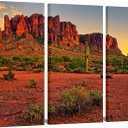 Biuteawal 3 Piece Canvas Print Superstition Mountains Sunset Wall Art Arizona Western Desert Cactus Landscape Picture Canvas Art Print Nature Artwork for Home Wall Decoration Ready to Hang