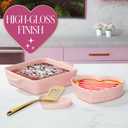 Paris Hilton 3-Piece Ceramic Baker Set, Iconic Stoneware with Square & Heart Bakers and Spoon Rest, Microwave/Oven/Freezer Safe, Durable Bakeware for Everyday Cooking & Serving, Pink