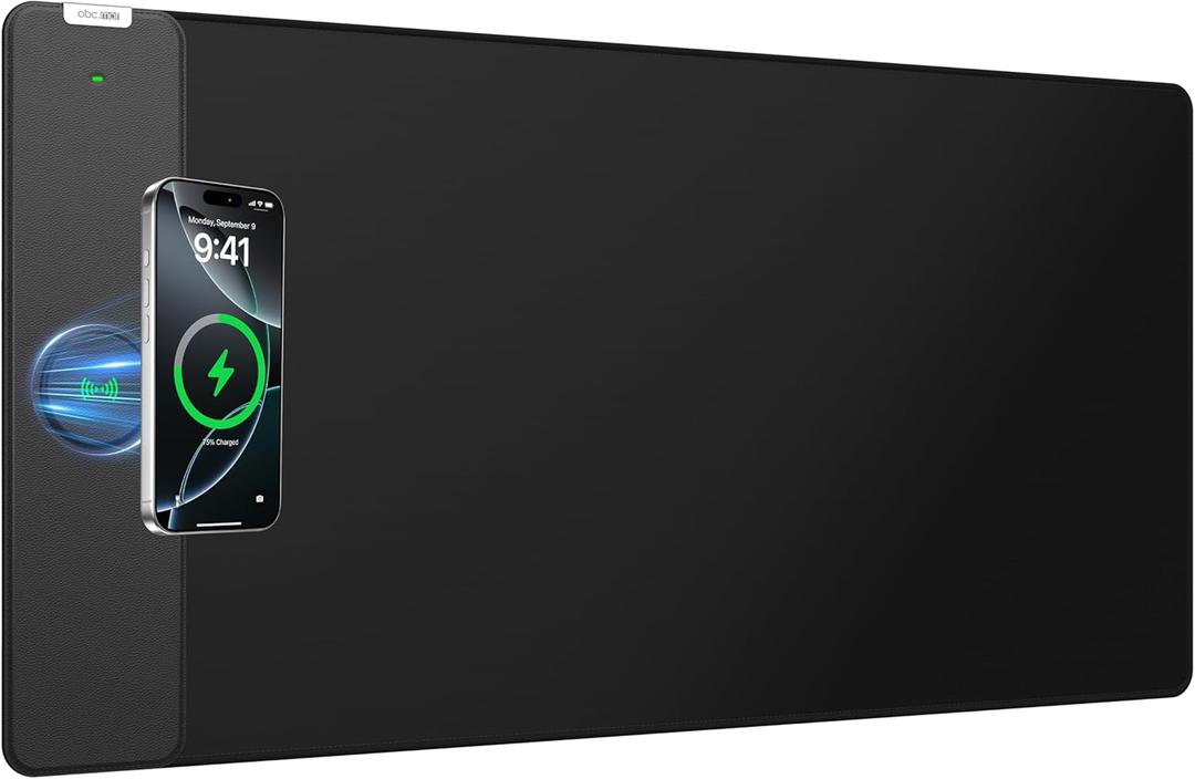2-in-1 Mouse Pad with Magnetic Wireless Charging for Phone, 31.5"x15.8" Large, Waterproof Smooth Surface, Non-Slip Base, No Adapter, Black