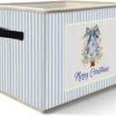 Blue Chinoiserie Christmas Tree Storage Bins Box with Handles, Gold Glitter Grand millennial Christmas Collapsible Fabric Storage Basket Box Organizer for Bedroom Bathroom Clothes Toys Books