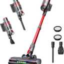 Cordless Vacuum Cleaner, 600W/50KPA, Up to 60 Minutes, Stick Vacuum with Rechargeable Design, Powerful Suction, Lightweight, Vacuum Cleaner for Home/Pet Hair/Carpet/Hard Floor, Red