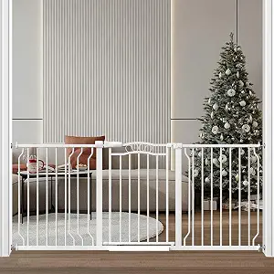 Fairy Baby 62.5"-71.6" Extra Wide Baby Gate Pressure Mount, Long Large Dog Gate Indoor Doorways Stairs, No Drill Safety Child Gate for Kids with Double Lock, Walk Thru Pet Gate for Puppy Doggy, Black