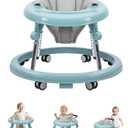Baby Walker with Wheels, Activity Center with Mute Wheels Anti-Rollover, 5-Position Height Adjustable Foldable Baby Walker for Boys and Girls from 6-18 Months with Footrest