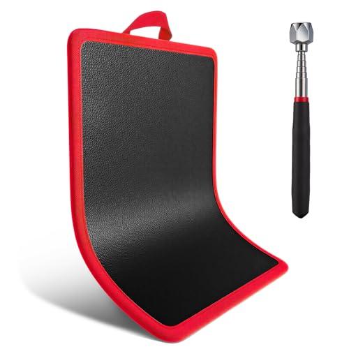 Flexible Magnetic Tool Mat with handles, 12.8" x 9.5" Non-Slip Magnetic Tool Organizer & & Telescoping Magnetic Tool, Magnetic Tool Mat for Mechanics, Garage, Workshop & Auto Repair(Red)