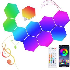 ENATECLITE Smart Hexagon Light 8 Pack - APP+Remote Control, Music Sync RGB Wall Panels for Gaming Room, Bedroom Beige