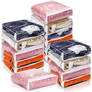 Kingdder 16 Pcs Clear Vinyl Zippered Sweater Storage Bags with Zipper Plastic Sheet Organizer and Storage for Clothing Blankets Sheet Linen Bed Pillow Cube Organizer(10 x 10 x 2.5 Inch)