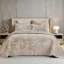 Quilt Set Oversized King Size 120x120 Luxurious Velvet Bedding Sets with 2 Pillow Shams 20x36 3 Pieces Ultra Soft Quilted Striped Bedspread Coverlet Comforter for All Season,Beige | for sensitive skin, no pilling, machine-washable, Pet Friendly, All Season