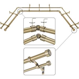 Antique Bronze Double Corner Window Curtain Rods with Aluminum End Cap Finials and Brackets,1 Inch Diameter Dual Bay Window Curtain Rods, Adjustable 2 Sided 20-36" and 36-72" Center Rod