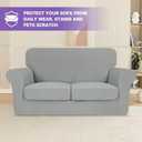 ZNSAYOTX 3 Piece Stretch Loveseat Covers (55"-69"), Thick Striped Sofa Covers for 2 Cushion Couch with Elastic Band Bottom Ties Non-Slip Stay in Place, Soft Durable Love Seat Slipcovers, Light Grey