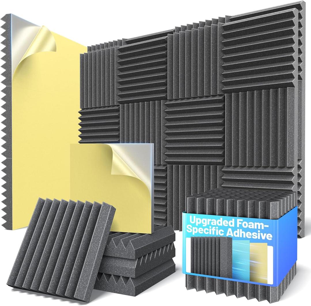 36 Pack Sound Proof Foam Panels For Walls 2x12x12 Self-Adhesive Acoustic Wall Panel High Density,Foam Adhesive Soundproof Wall Panel,Acoustic Panels Sound Absorbing for Studio Gaming Room-Black