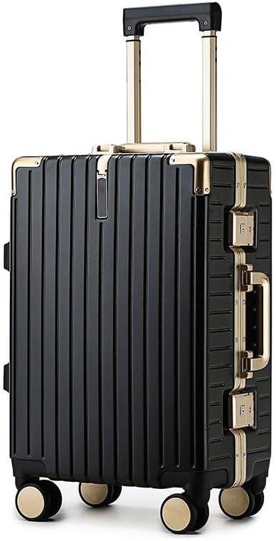 YYW Aluminium Frame PC-Polycarbonate Suitcase Carry On Suitcase, Lightweight Cabin Luggage, PC Hard Shell, Approved by Airlines, TSA Lock, Quiet Wheels (Black,20 inch Cabin)